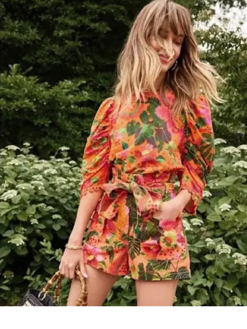 FARM RIO Cotton Blooming Garden Blouse Orange Floral Size Small - Picture 3 of 12